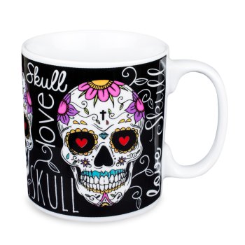 Caneca de Porcelana 320 ml decoração faixa- Caveira Preta