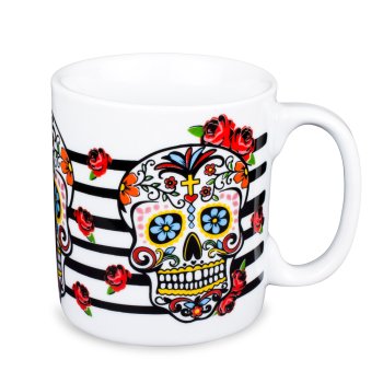 Caneca de Porcelana 320 ml decoração faixa- Caveira Listras Preta