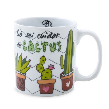 Caneca de Porcelana 320 ml decoração faixa- Cactos