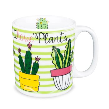 Caneca de Porcelana 320 ml decoração faixa- Loves Plants