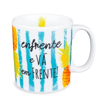 Caneca de Porcelana 320 ml decoração faixa- Enfrente e Vá em Frente