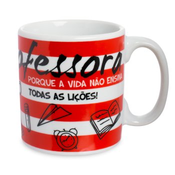 Caneca de Porcelana 320 ml decoração faixa- Professora Vermelha