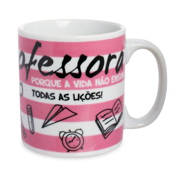 Caneca de Porcelana 320 ml decoração faixa- Professora Rosa