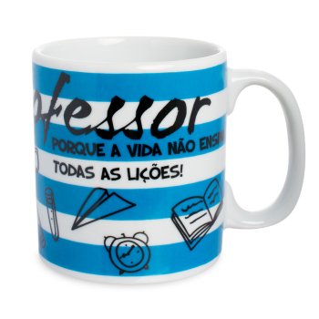 Caneca de Porcelana 320 ml decoração faixa- Professor Azul