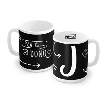 Caneca de Porcelana 320 ml decoração faixa- Letra J