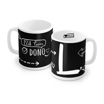 Caneca de Porcelana 320 ml decoração faixa- Letra L