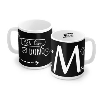 Caneca de Porcelana 320 ml decoração faixa- Letra M