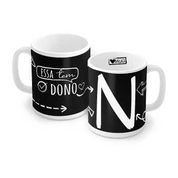 Caneca de Porcelana 320 ml decoração faixa- Letra N