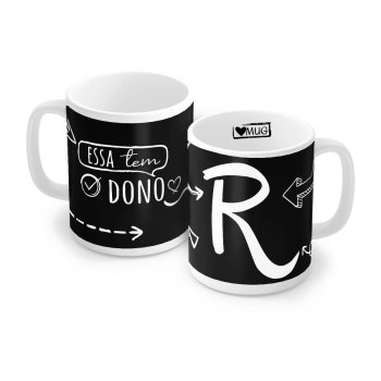 Caneca de Porcelana 320 ml decoração faixa- Letra R