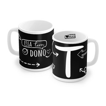 Caneca de Porcelana 320 ml decoração faixa- Letra T