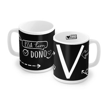 Caneca de Porcelana 320 ml decoração faixa- Letra V