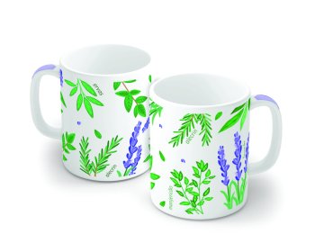 Caneca de Porcelana 320 ml decoração faixa- Manjericão e Alecrim