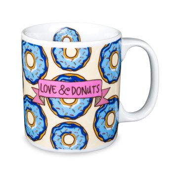 Caneca de Porcelana 320 ml decoração faixa- Love Donuts Azul