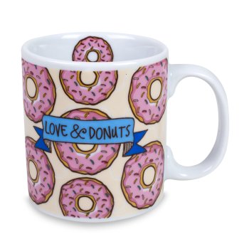 Caneca de Porcelana 320 ml decoração faixa- Love Donuts Rosa