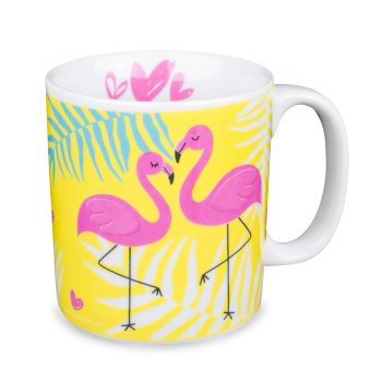 Caneca de Porcelana 320 ml decoração faixa- Flamingo Amarelo