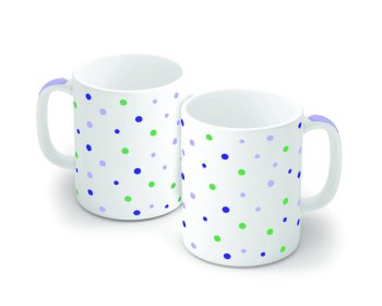 Caneca de Porcelana 320 ml decoração faixa- Bolinha Lilás e Verde