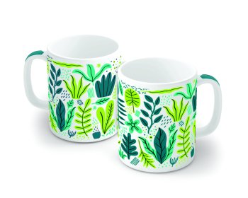 Caneca de Porcelana 320 ml decoração faixa- Suculenta