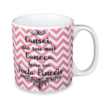 Caneca de Porcelana 320 ml decoração faixa- Makeup Rosa