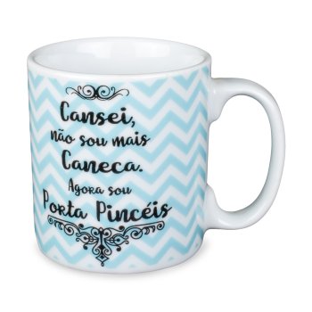 Caneca de Porcelana 320 ml decoração faixa- Makeup Azul