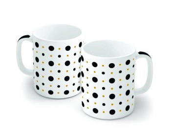 Caneca de Porcelana 320 ml decoração faixa- Bolinhas Preta e Dourada