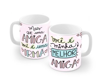 Caneca de Porcelana 320 ml decoração faixa- Melhor amiga