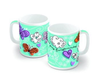 Caneca de Porcelana 320 ml decoração faixa- Borboletas