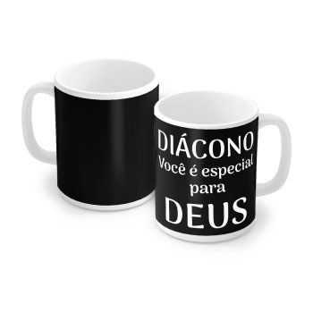 Caneca de Porcelana 320 ml decoração faixa- Diácono você é especial para Deus.