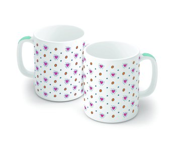 Caneca de Porcelana 320 ml decoração faixa- Coração e Bolinhas