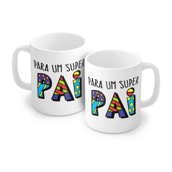 Caneca de Porcelana 320 ml decoração faixa- Para uma super pai.