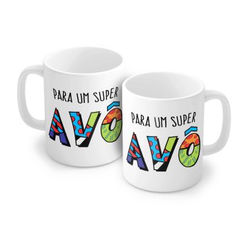 Caneca de Porcelana 320 ml decoração faixa- Para um super avô.