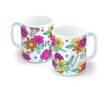 Caneca de Porcelana 320 ml decoração faixa- Floral