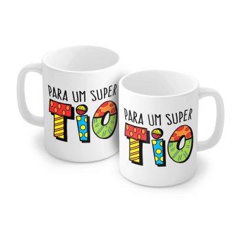 Caneca de Porcelana 320 ml decoração faixa- Para um super tio.