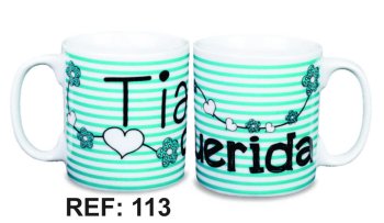 Caneca de Porcelana 320 ml decoração faixa- Tia querida.