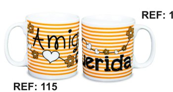 Caneca de Porcelana 320 ml decoração faixa- Amiga querida.