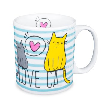 Caneca de Porcelana 320 ml decoração faixa- Love Cat