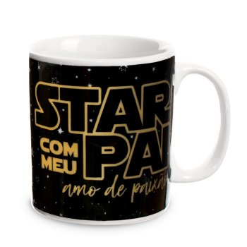 Caneca de Porcelana 320 ml decoração faixa-Star com pai.