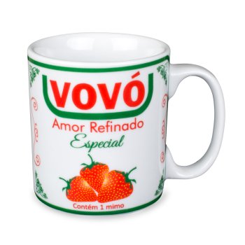 Caneca de Porcelana 320 ml decoração faixa- Vovó amor refinado especial.