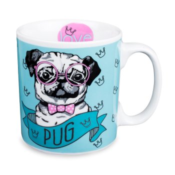 Caneca de Porcelana 320 ml decoração faixa- Pug