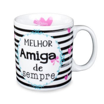 Caneca de Porcelana 320 ml decoração faixa- Melhor amiga de sempre.