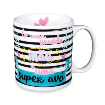 Caneca de Porcelana 320 ml decoração faixa- És uma grande mãe, uma super avó.