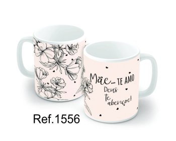 Caneca de Porcelana 320 ml decoração faixa- Mãe... eu te amo, Deus te abençoe.