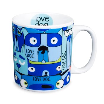 Caneca de Porcelana 320 ml decoração faixa- Dog Azul