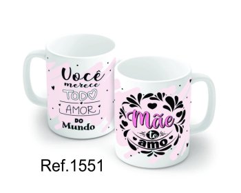 Caneca de Porcelana 320 ml decoração faixa- Mãe como é grande o meu amor por você.