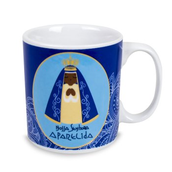 Caneca de Porcelana 320 ml decoração faixa- Nossa senhora Aparecida.