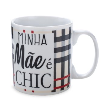 Caneca de Porcelana 320 ml decoração faixa- Minha mãe é chic.