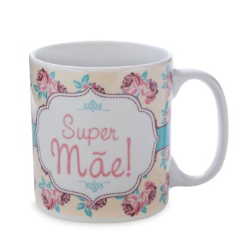 Caneca de Porcelana 320 ml decoração faixa- Super mãe.