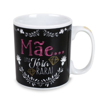 Caneca de Porcelana 320 ml decoração faixa- Mãe jóia rara!