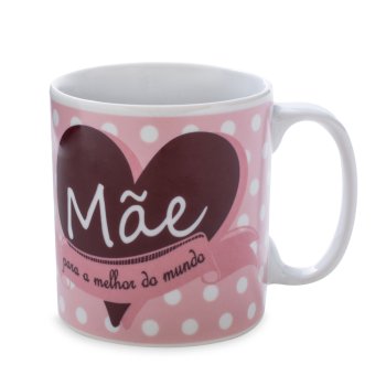 Caneca de Porcelana 320 ml decoração faixa- Mãe és a melhor do mundo.