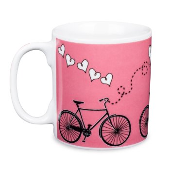 Caneca de Porcelana 320 ml decoração faixa- Bike Rosa