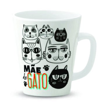 Caneca de Porcelana 300 ml decoração Mãe de gato, (1 lado da caneca).